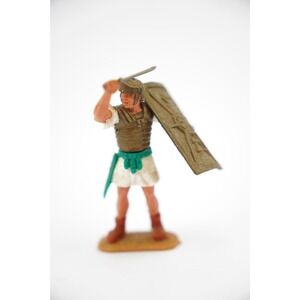 60s/70s Timpo 54mm Toy Soldier Colors Vary Swoppet Roman Green Belt Sword Raised
